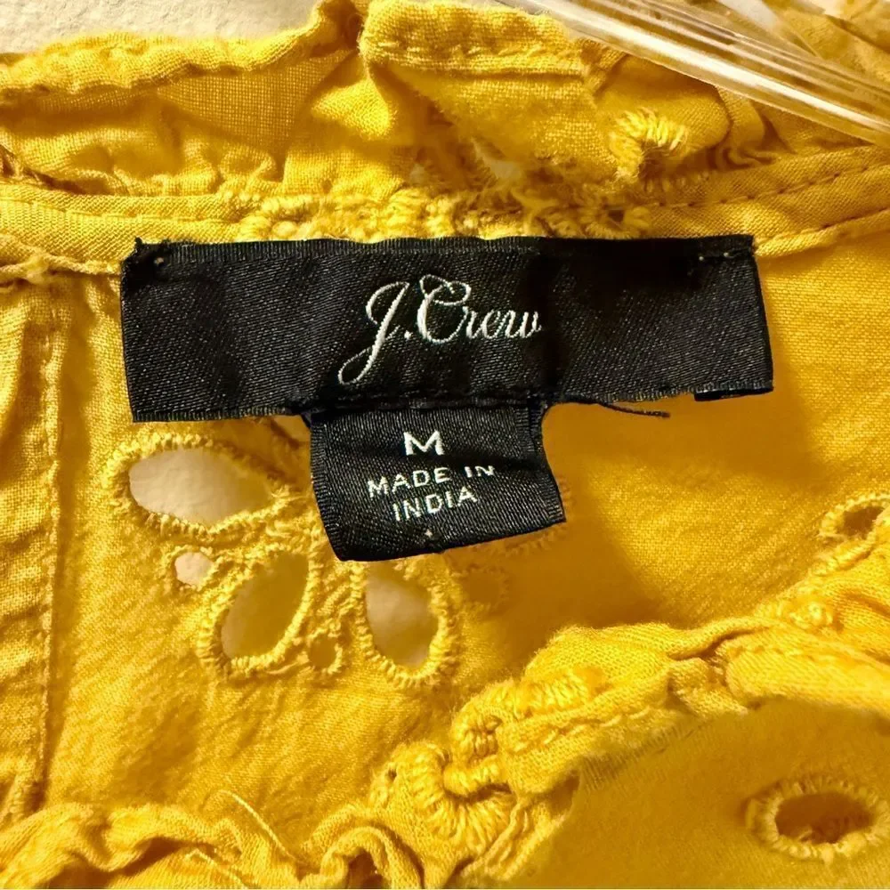 J.Crew Yellow Eyelet Ruffle Neck Long Sleeve Blouse M